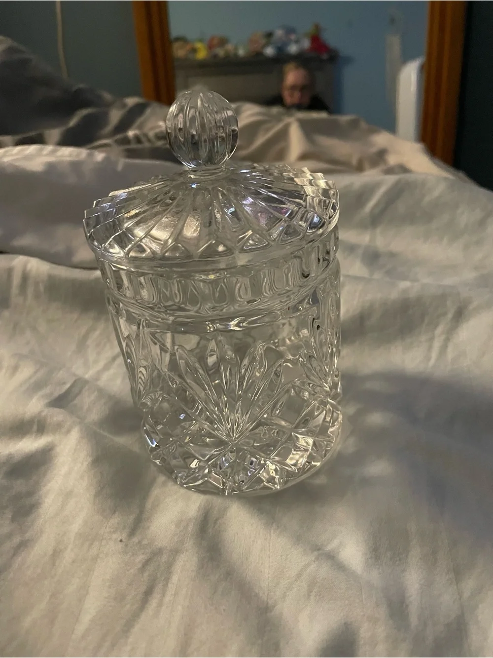 Vintage 90s Cut Glass Crystal Candy Jar with Lid